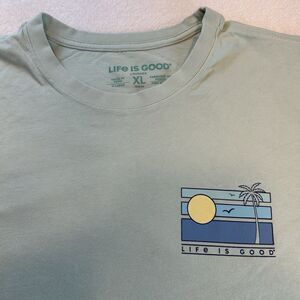 Life is Good Womens Long Sleeve t-Shirt Light Green Size XL Palm Tree Beach